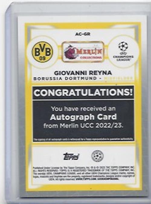 GIOVANNI REYNA 2022-23 TOPPS MERLIN CHROME WAVE REFRACTOR AUTO #D 134/150