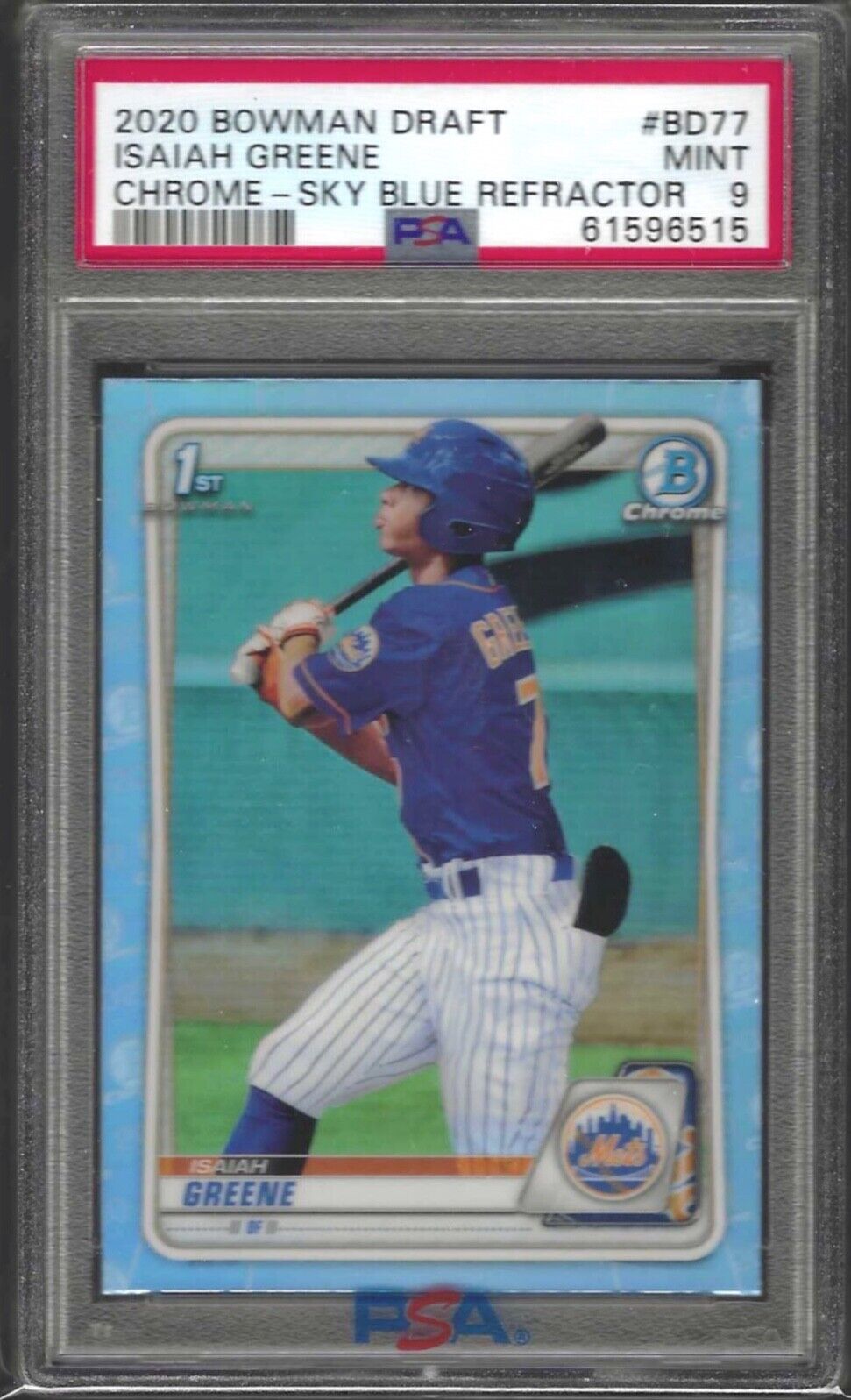 ISAIAH GREENE 2020 BOWMAN CHROME SKY BLUE REFRACTOR 1ST PROSPECT #77 PSA 9 POP 1