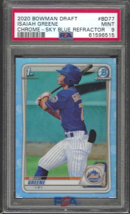 ISAIAH GREENE 2020 BOWMAN CHROME SKY BLUE REFRACTOR 1ST PROSPECT #77 PSA 9 POP 1