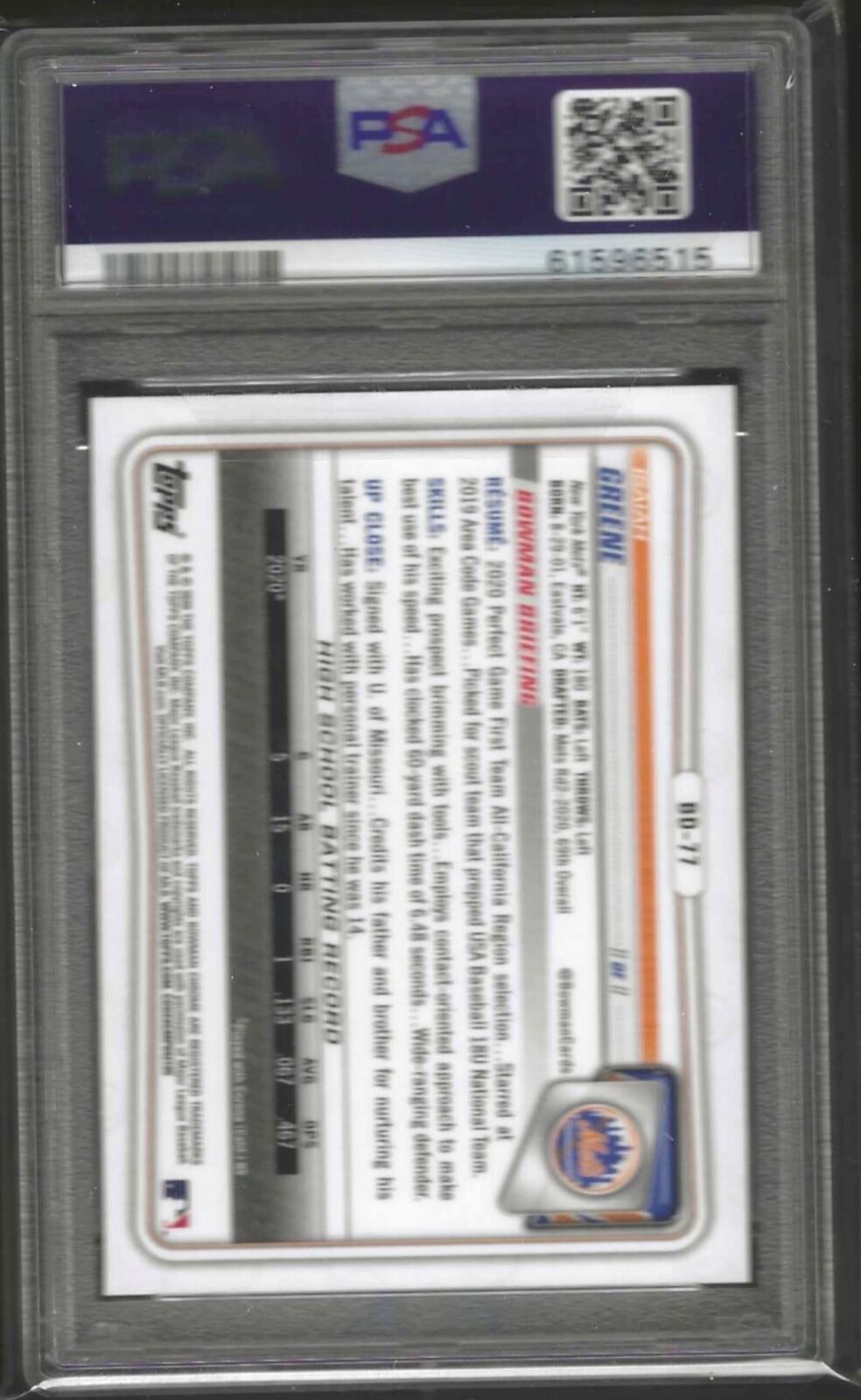 ISAIAH GREENE 2020 BOWMAN CHROME SKY BLUE REFRACTOR 1ST PROSPECT #77 PSA 9 POP 1