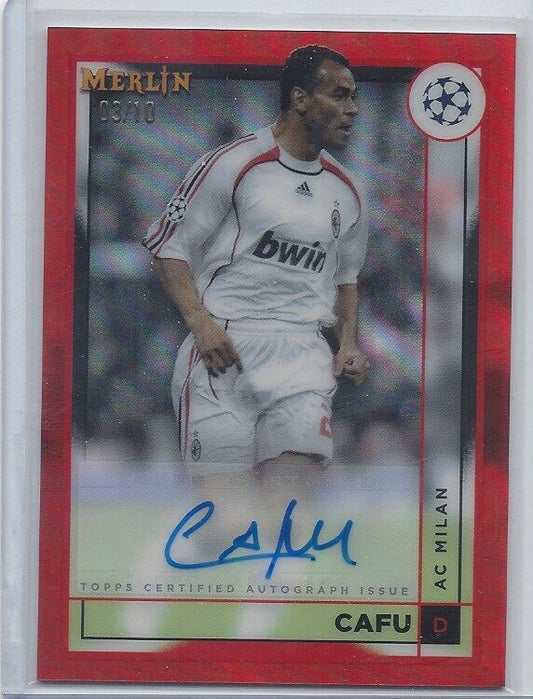 CAFU 2022-23 TOPPS MERLIN CHROME AC MILAN RED REFRACTOR AUTO #D 3/10