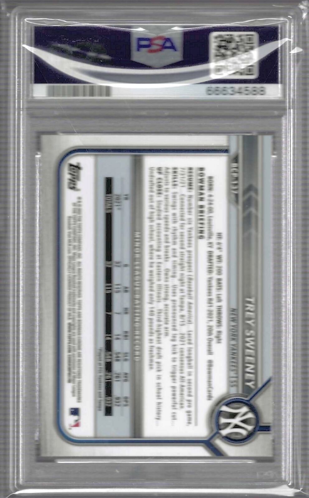 TREY SWEENEY 2022 BOWMAN CHROME 1ST PROSPECT #BCP-137 PSA 10 GEM MINT