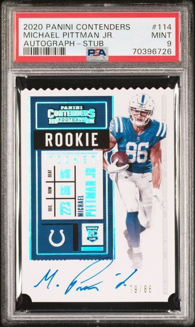 MICHAEL PITTMAN JR 2020 PANINI CONTENDERS STUB ROOKIE TICKET AUTO RC /86 PSA 9