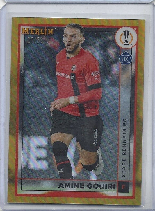 AMINE GOUIRI 2022-23 TOPPS MERLIN CHROME RENNAIS GOLD REFRACTOR RC #D 27/50
