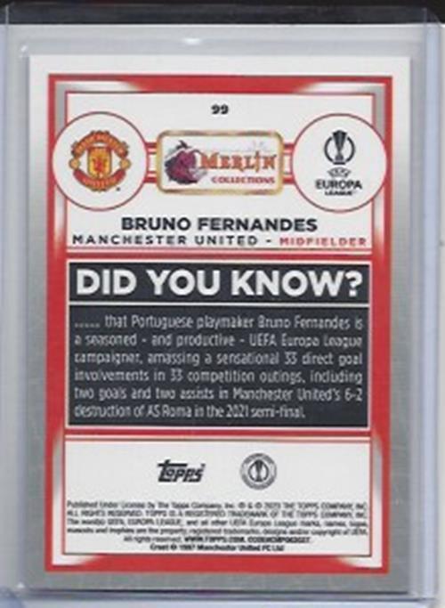 BRUNO FERNANDES 2022-23 TOPPS MERLIN CHROME ROSE GOLD SHIMMER REFRACTOR #D /299