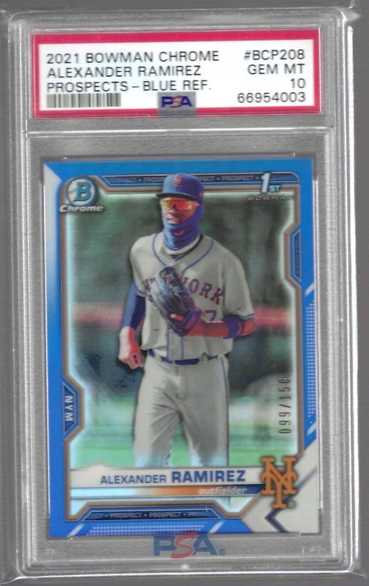 ALEXANDER RAMIREZ 2021 BOWMAN CHROME 1ST BLUE REFRACTOR PROSPECT /150 PSA 10 GEM