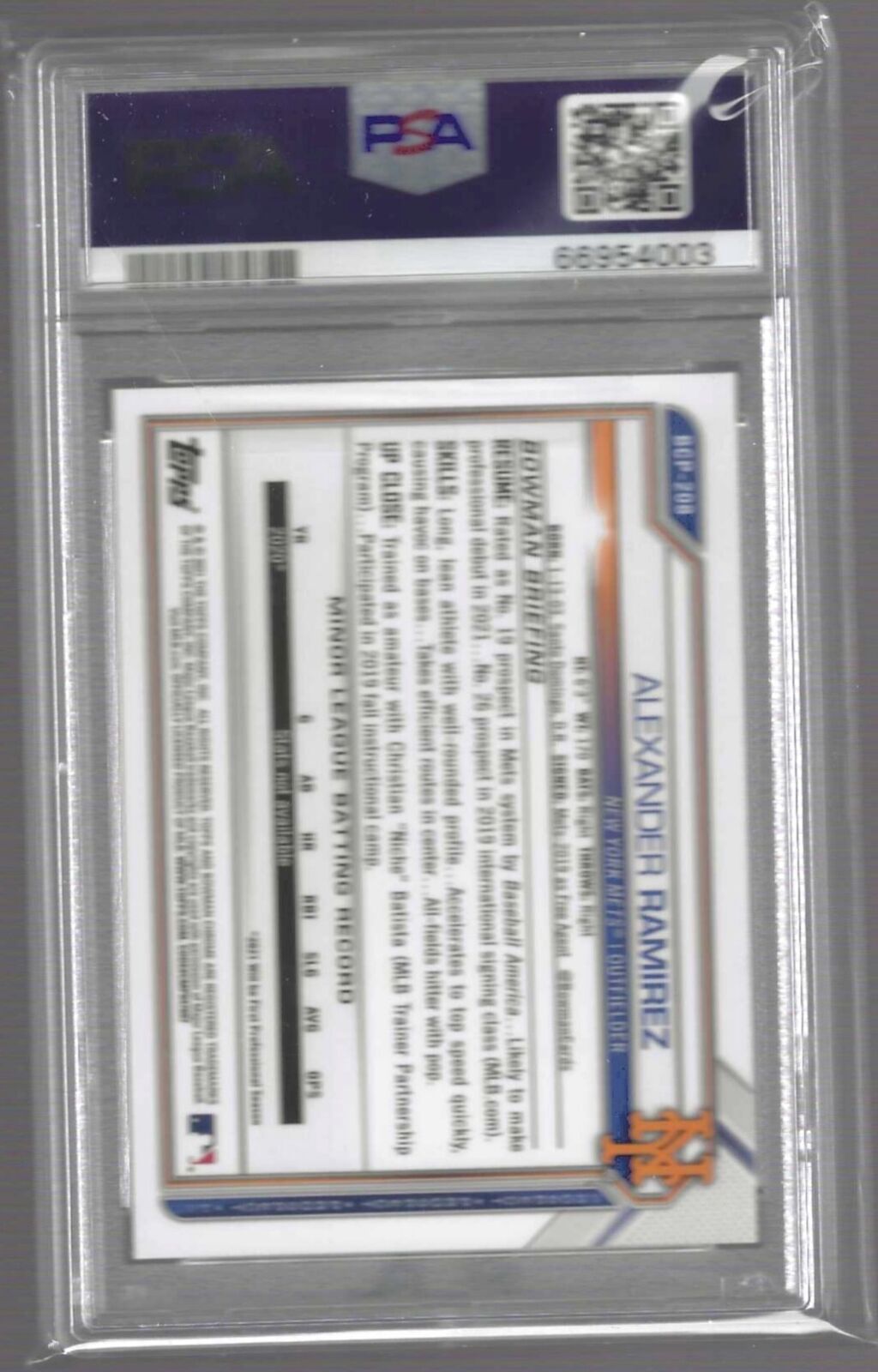 ALEXANDER RAMIREZ 2021 BOWMAN CHROME 1ST BLUE REFRACTOR PROSPECT /150 PSA 10 GEM