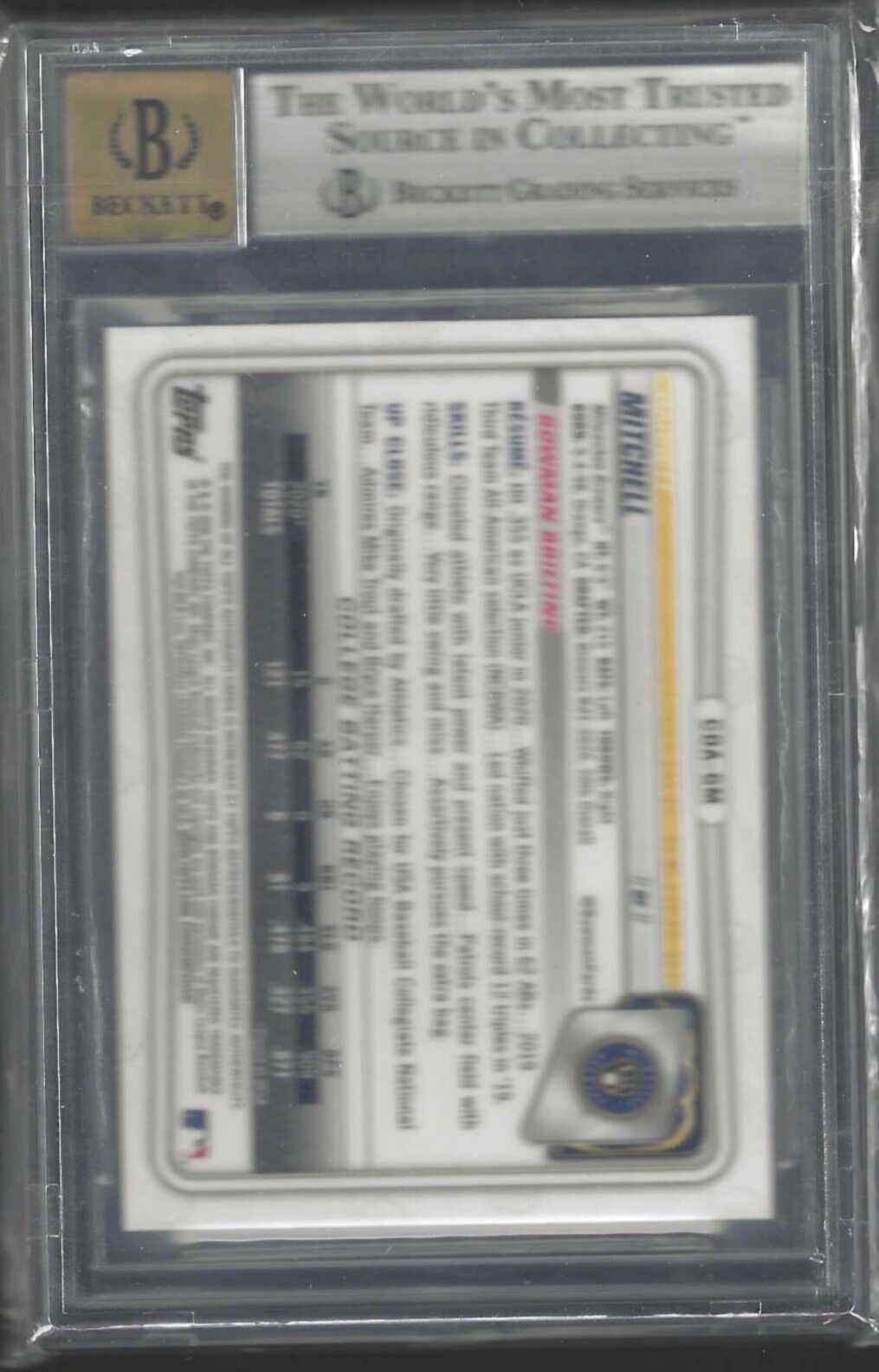GARRETT MITCHELL 2020 BOWMAN CHROME 1ST GOLD WAVE PROSPECT AUTO /50 BGS 9 10 AU