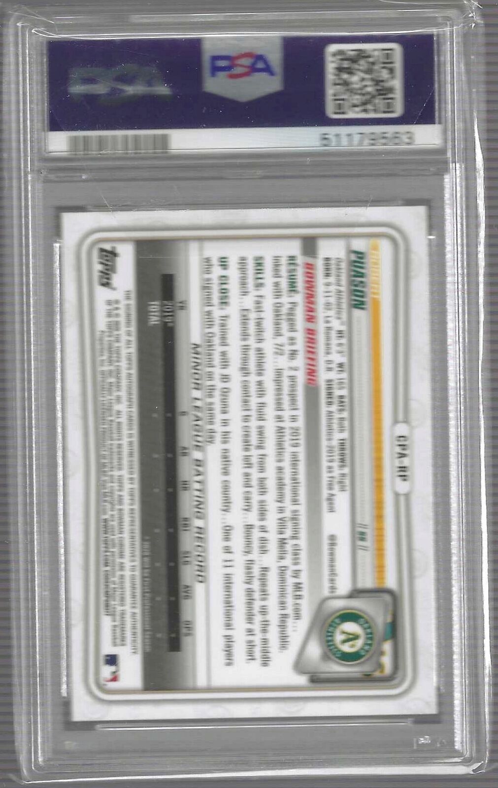 ROBERT PUASON 2020 BOWMAN CHROME 1ST PROSPECT AUTO #CPA-RP PSA 9 MINT