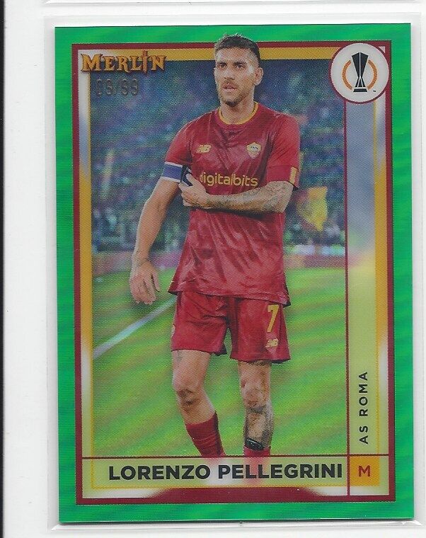 LORENZO PELLEGRINI 2022-23 TOPPS MERLIN CHROME GREEN REFRACTOR #D 9/99