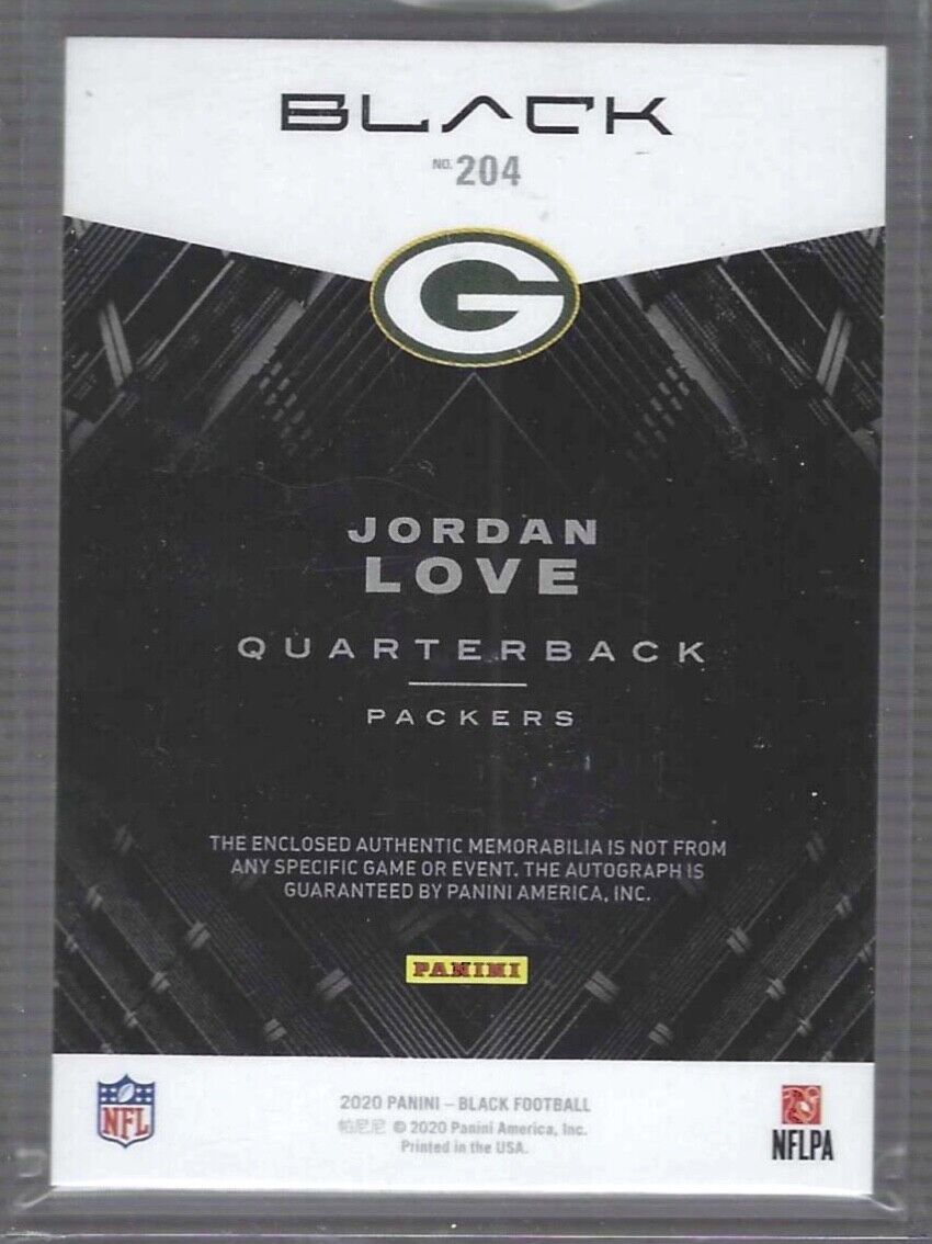 JORDAN LOVE 2020 PANINI BLACK RPA ROOKIE PATCH AUTO RC #D 059/199