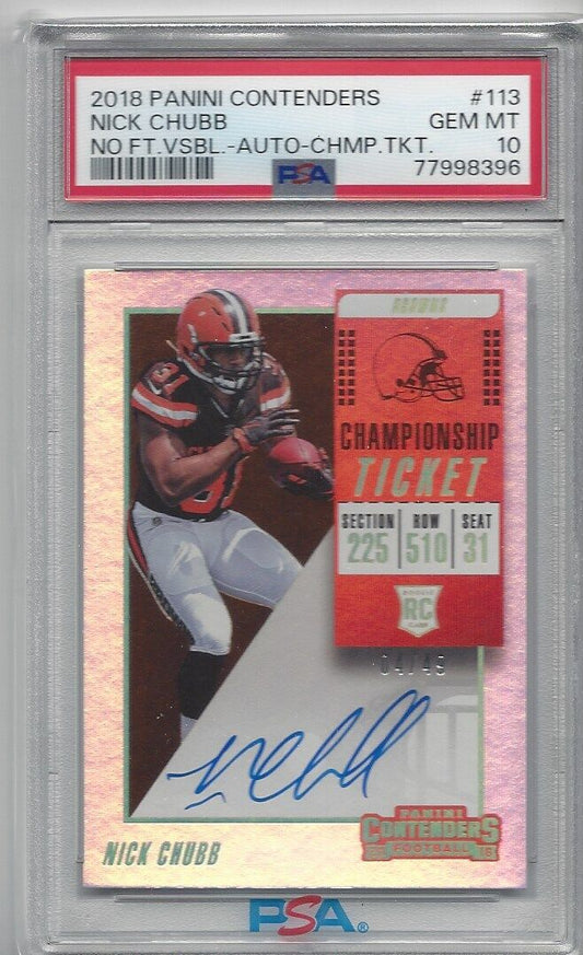 NICK CHUBB 2018 CONTENDERS CHAMPIONSHIP TICKET ONCARD AUTO RC /49 PSA 10 POP 1/1