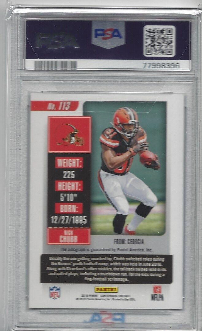 NICK CHUBB 2018 CONTENDERS CHAMPIONSHIP TICKET ONCARD AUTO RC /49 PSA 10 POP 1/1