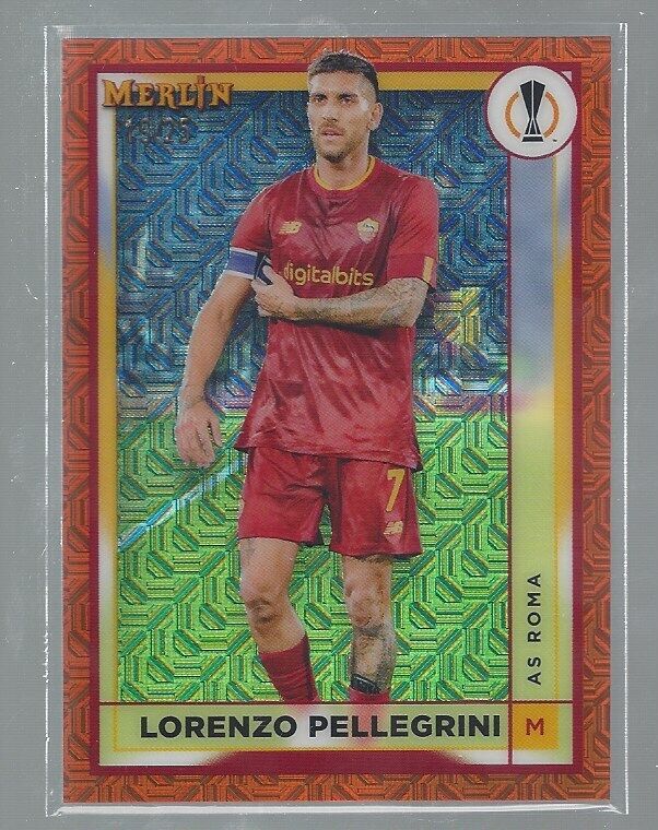 LORENZO PELLEGRINI 2022-23 TOPPS MERLIN CHROME ORANGE MOJO REFRACTOR #D 19/25