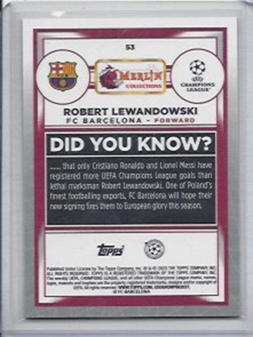 ROBERT LEWANDOWSKI 2022-23 TOPPS MERLIN CHROME ROSE GOLD SHIMMER REFRACTOR /299