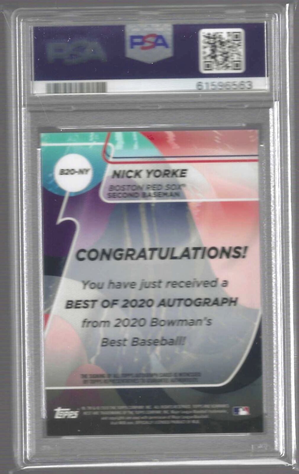 NICK YORKE 2020 BOWMANS BEST OF 2020 PROSPECT AUTO #B20-NY PSA 9 MINT POP 26