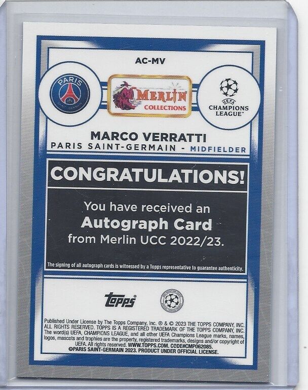 MARCO VERRATTI 2022-23 TOPPS MERLIN CHROME MOJO REFRACTOR AUTO #D 96/99