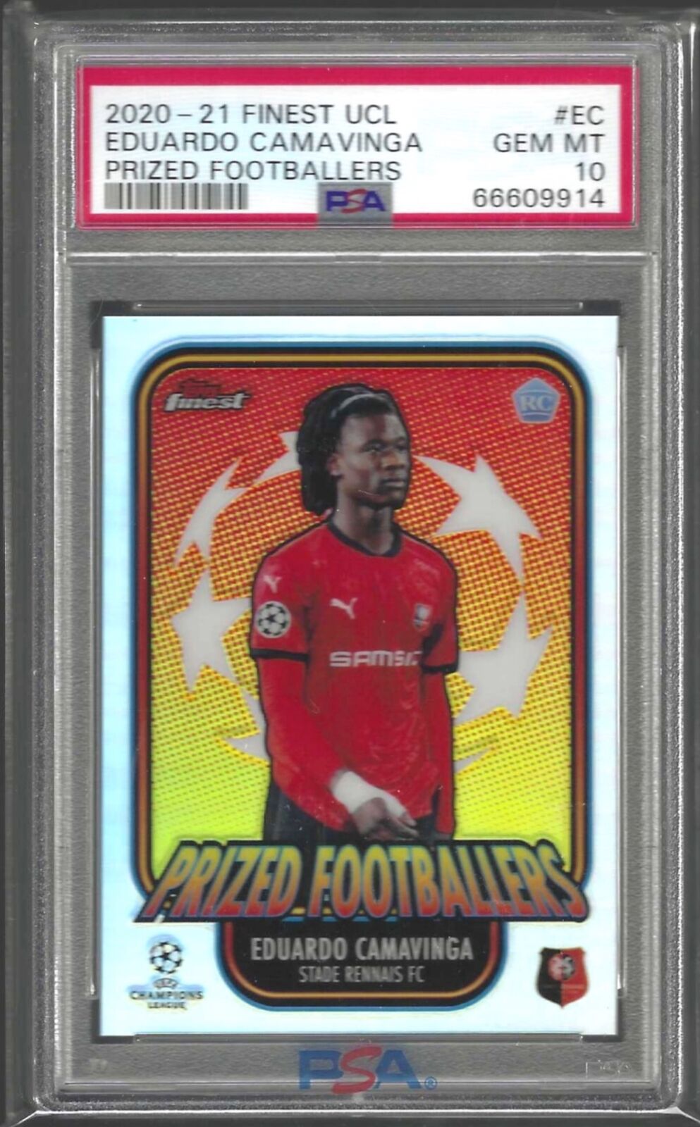 EDUARDO CAMAVINGA 2020-21 TOPPS FINEST PRIZED FOOTBALLERS REFRACTOR RC PSA 10