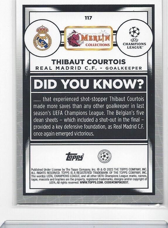 THIBAUT COURTOIS 2022-23 TOPPS MERLIN CHROME VINTAGE SP REFRACTOR #117