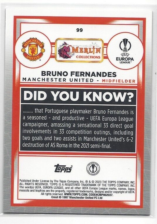 BRUNO FERNANDES 2022-23 TOPPS MERLIN CHROME SPECKLE REFRACTOR #D 133/150