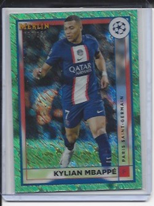 KYLIAN MBAPPE 2022-23 TOPPS MERLIN CHROME GREEN SHIMMER REFRACTOR #D 137/350