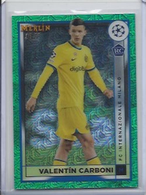 VALENTIN CARBONI 2022-23 TOPPS MERLIN CHROME GREEN MOJO REFRACTOR RC #D 9/99