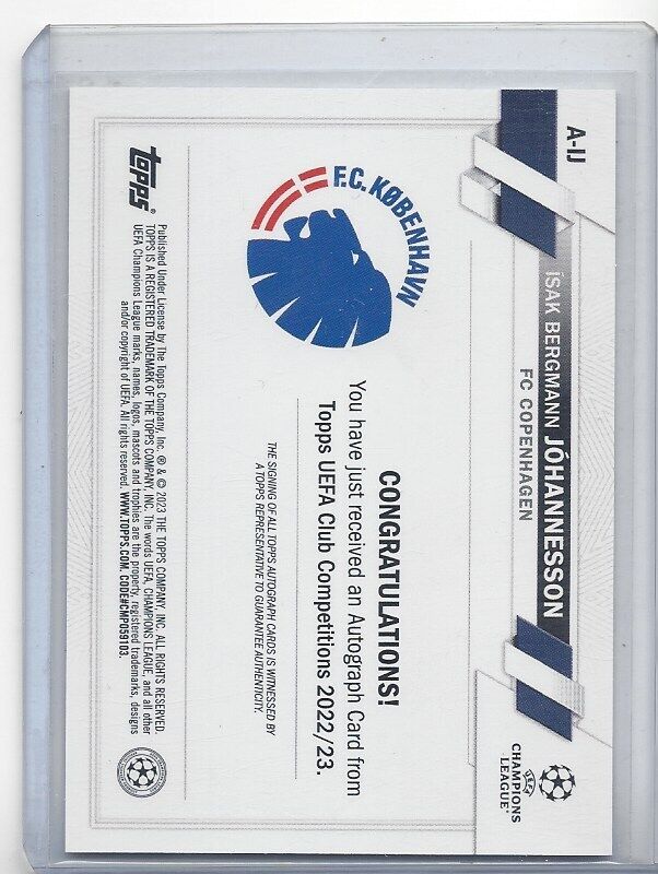 ISAK BERGMANN JOHANNESSON 2022-23 TOPPS CLUB COMPETITIONS SILVER ROOKIE AUTO RC