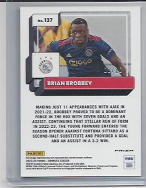 BRIAN BROBBEY 2022-23 DONRUSS FIFA OPTIC GOLD HOLO PRIZM AJAX #D 3/10