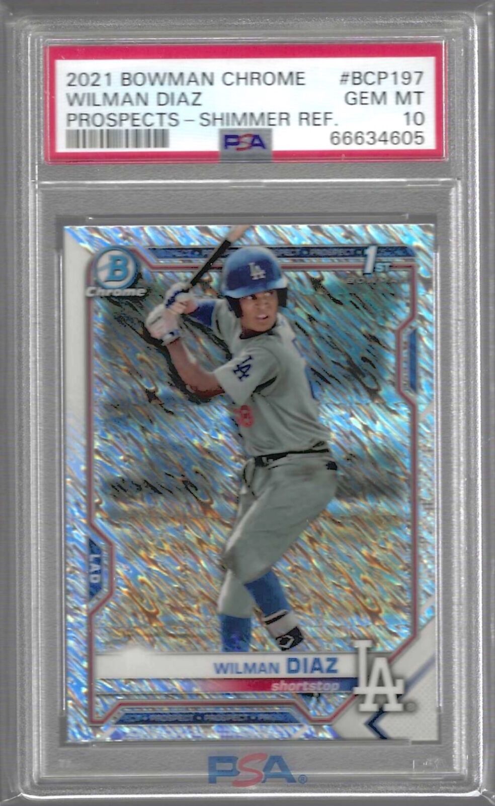 WILMAN DIAZ 2021 BOWMAN CHROME SHIMMER REFRACTOR 1ST PROSPECT PSA 10 GEM POP 10