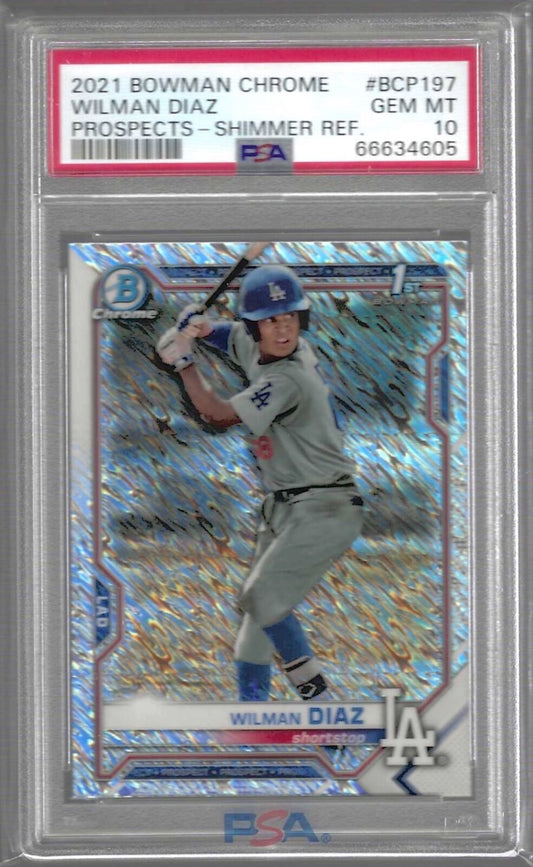 WILMAN DIAZ 2021 BOWMAN CHROME SHIMMER REFRACTOR 1ST PROSPECT PSA 10 GEM POP 10