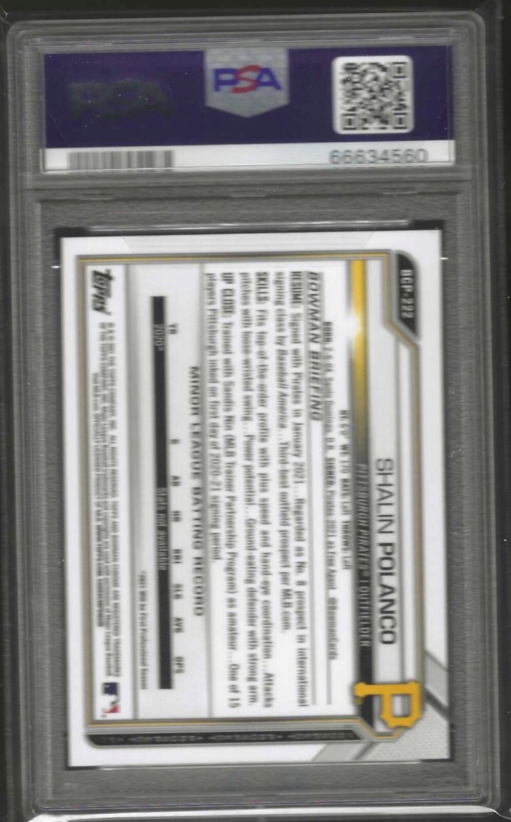 SHALIN POLANCO 2021 BOWMAN CHROME 1ST MOJO REFRACTOR PROSPECT #222 PSA 10 POP 4