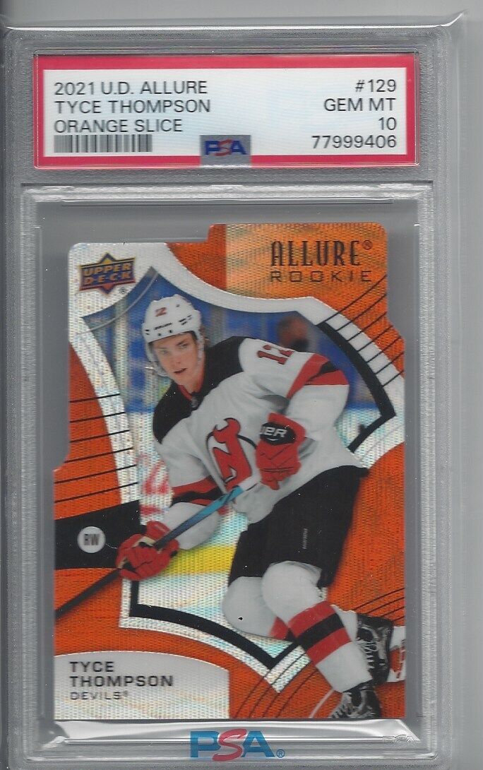 TYCE THOMPSON 2021 UPPER DECK ALLURE ORANGE SLICE DIE CUT RC #129 PSA 10 POP 1/1
