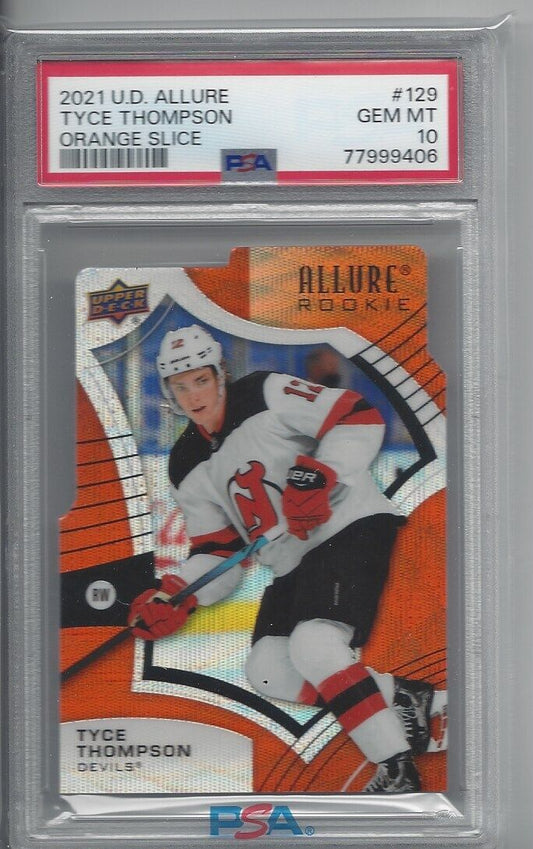 TYCE THOMPSON 2021 UPPER DECK ALLURE ORANGE SLICE DIE CUT RC #129 PSA 10 POP 1/1