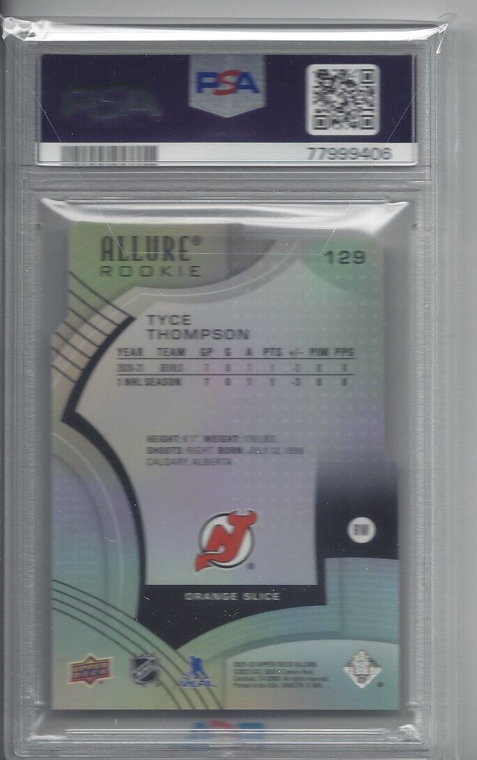 TYCE THOMPSON 2021 UPPER DECK ALLURE ORANGE SLICE DIE CUT RC #129 PSA 10 POP 1/1