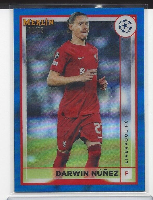 DARWIN NUNEZ 2022-23 TOPPS MERLIN CHROME BLUE REFRACTOR #D 70/75