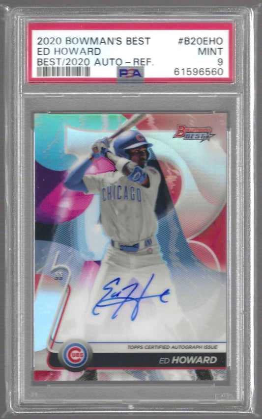 ED HOWARD 2020 BOWMANS BEST OF 2020 PROSPECT REFRACTOR ON CARD AUTO PSA 9 POP 13