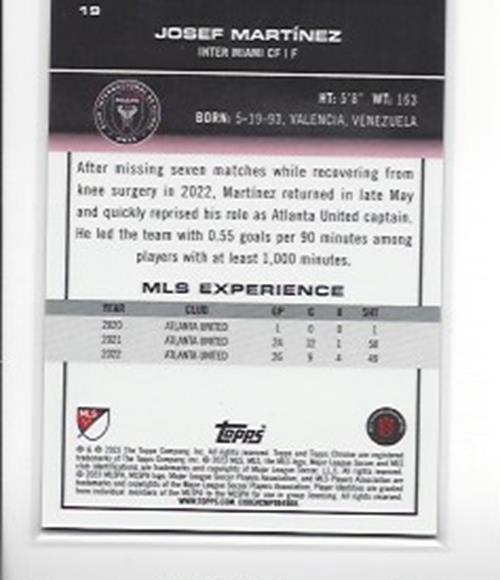JOSEF MARTINEZ 2023 TOPPS CHROME MLS GOLD PHOTO VARIATION REFRACTOR SP #D 14/50