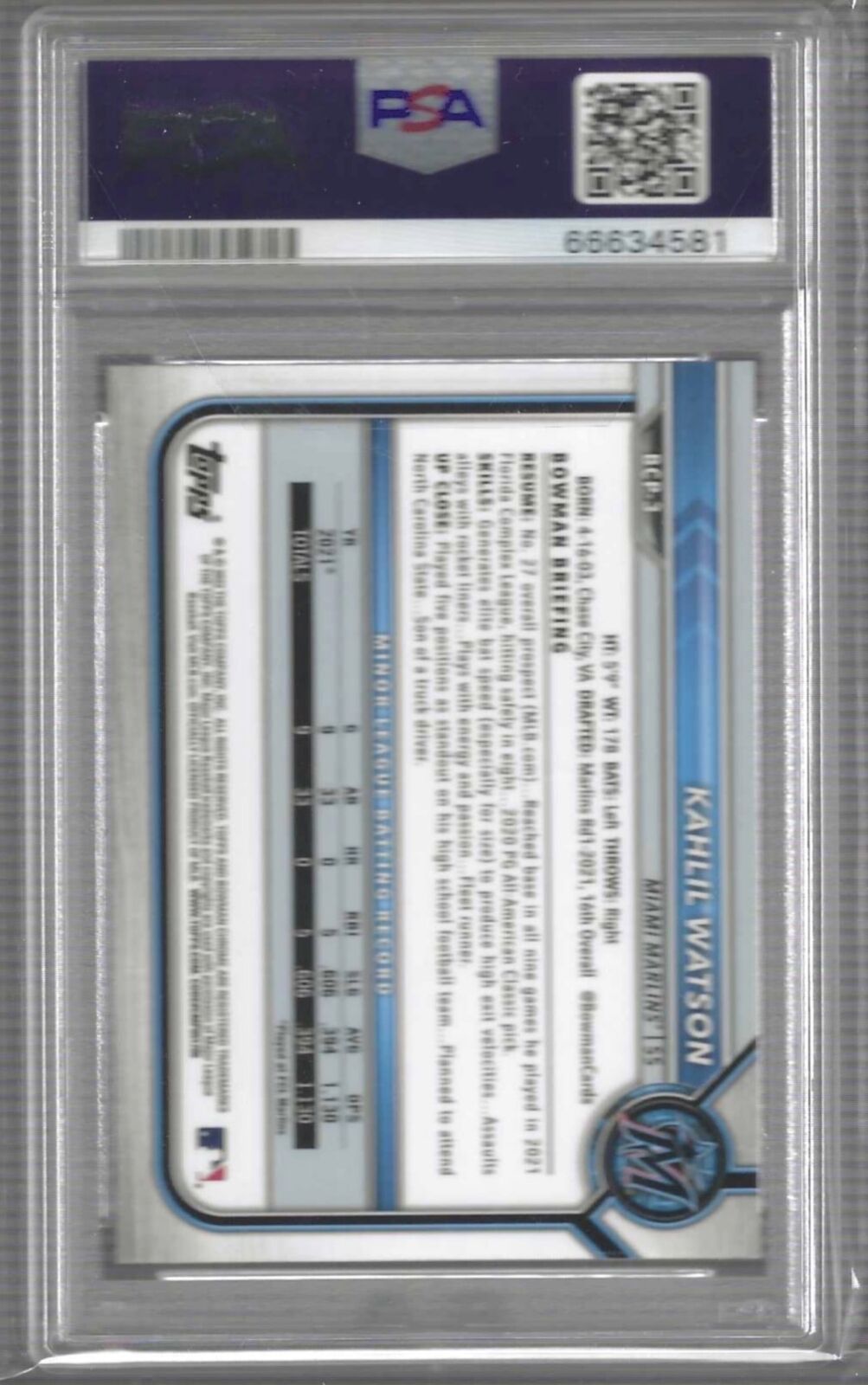 KAHLIL WATSON 2022 BOWMAN CHROME 1ST PROSPECT #BCP-3 PSA 10 GEM MINT