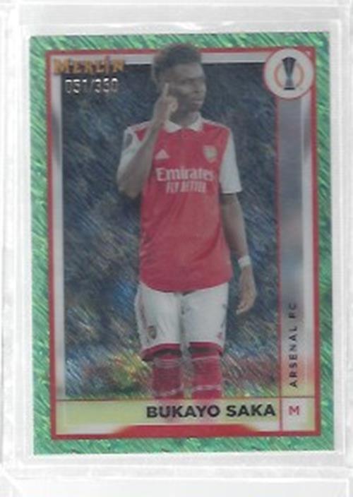 BUKAYO SAKA 2022-23 TOPPS MERLIN CHROME GREEN SHIMMER REFRACTOR #D 51/350