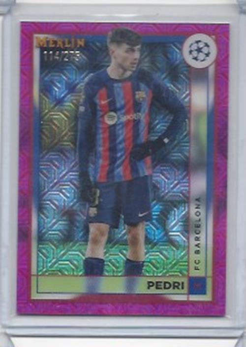 PEDRI 2022-23 TOPPS MERLIN CHROME PINK MOJO REFRACTOR #D 114/275