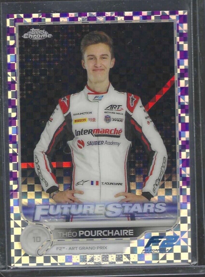 THEO POURCHAIRE 2022 TOPPS CHROME F1 PURPLE CHECKERED FLAG REFRACTOR #D 166/199