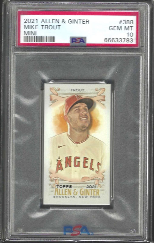 MIKE TROUT 2021 ALLEN AND GINTER MINI RIP CARD SSP #388 PSA 10 GEM MINT POP 1/1