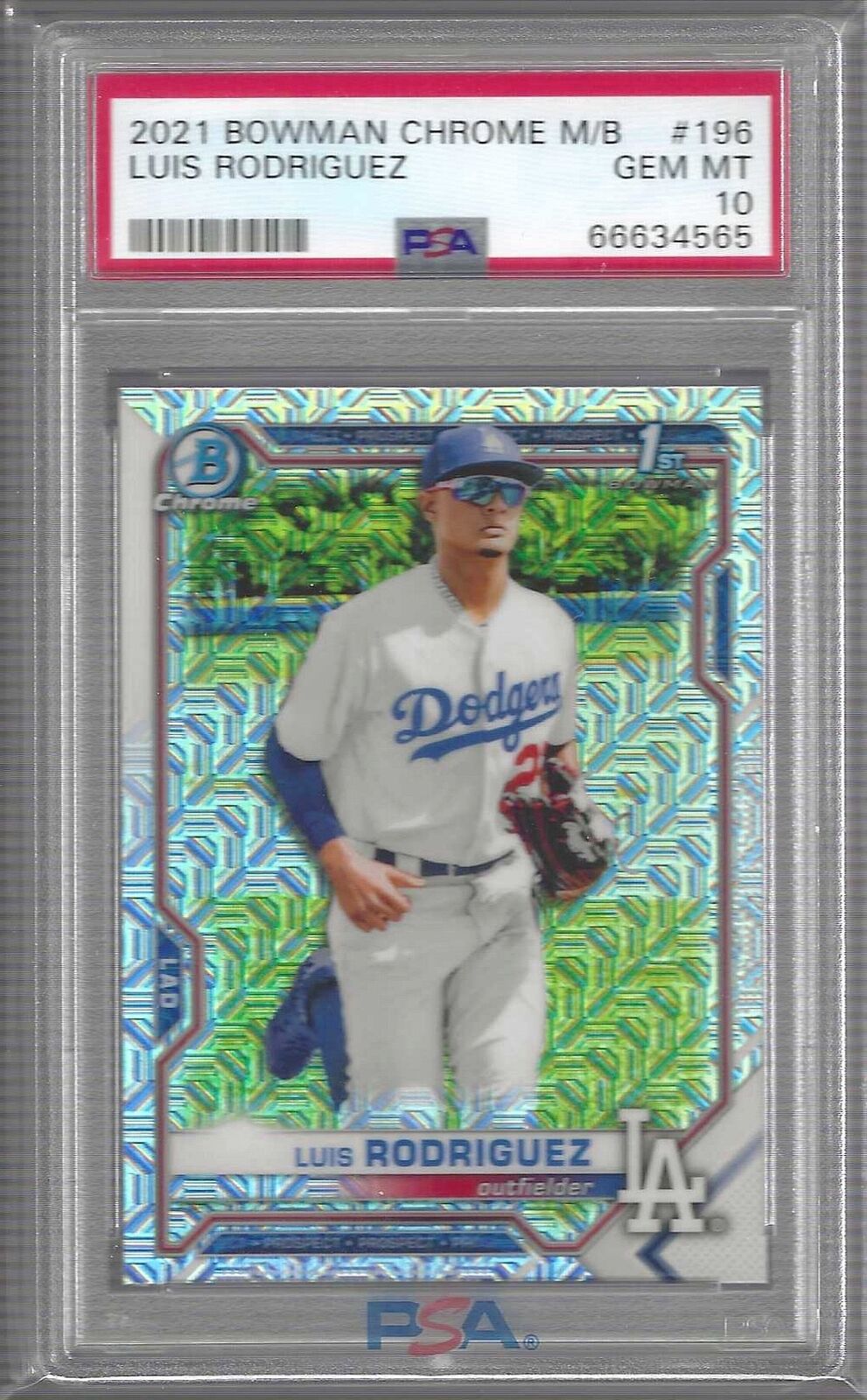 LUIS RODRIGUEZ 2021 BOWMAN CHROME MOJO REFRACTOR 1ST PROSPECT #BCP196 PSA 10 GEM