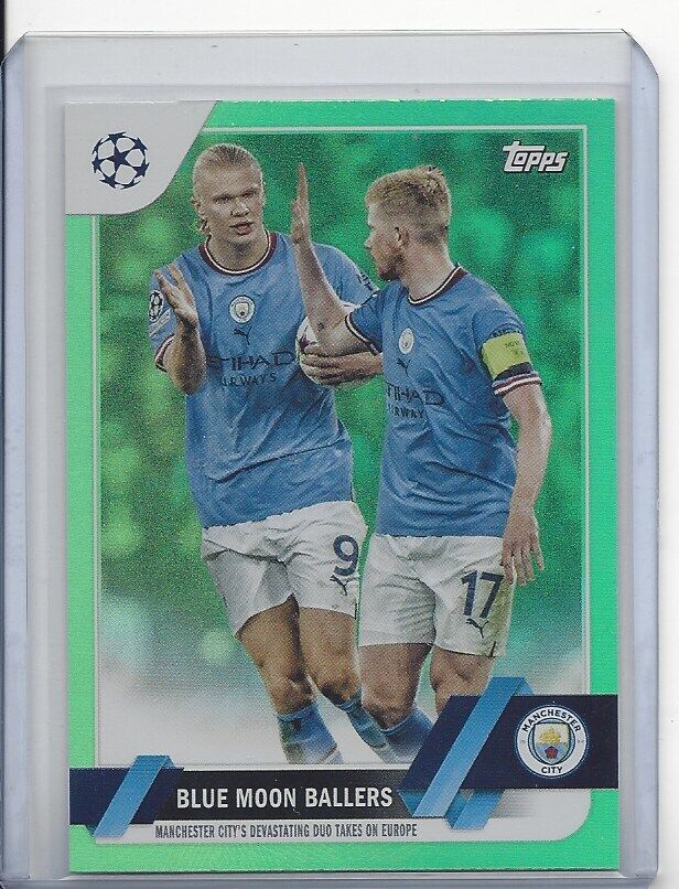 1/1 HAALAND DE BRUYNE 2022-23 TOPPS BLUE MOON BALLERS NEON GREEN #D 17/199 JSY #