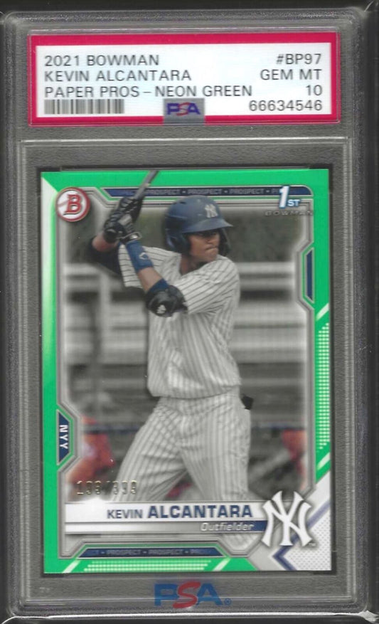 KEVIN ALCANTARA 2021 BOWMAN NEON GREEN 1ST PROSPECT /399 PSA 10 GEM POP 3