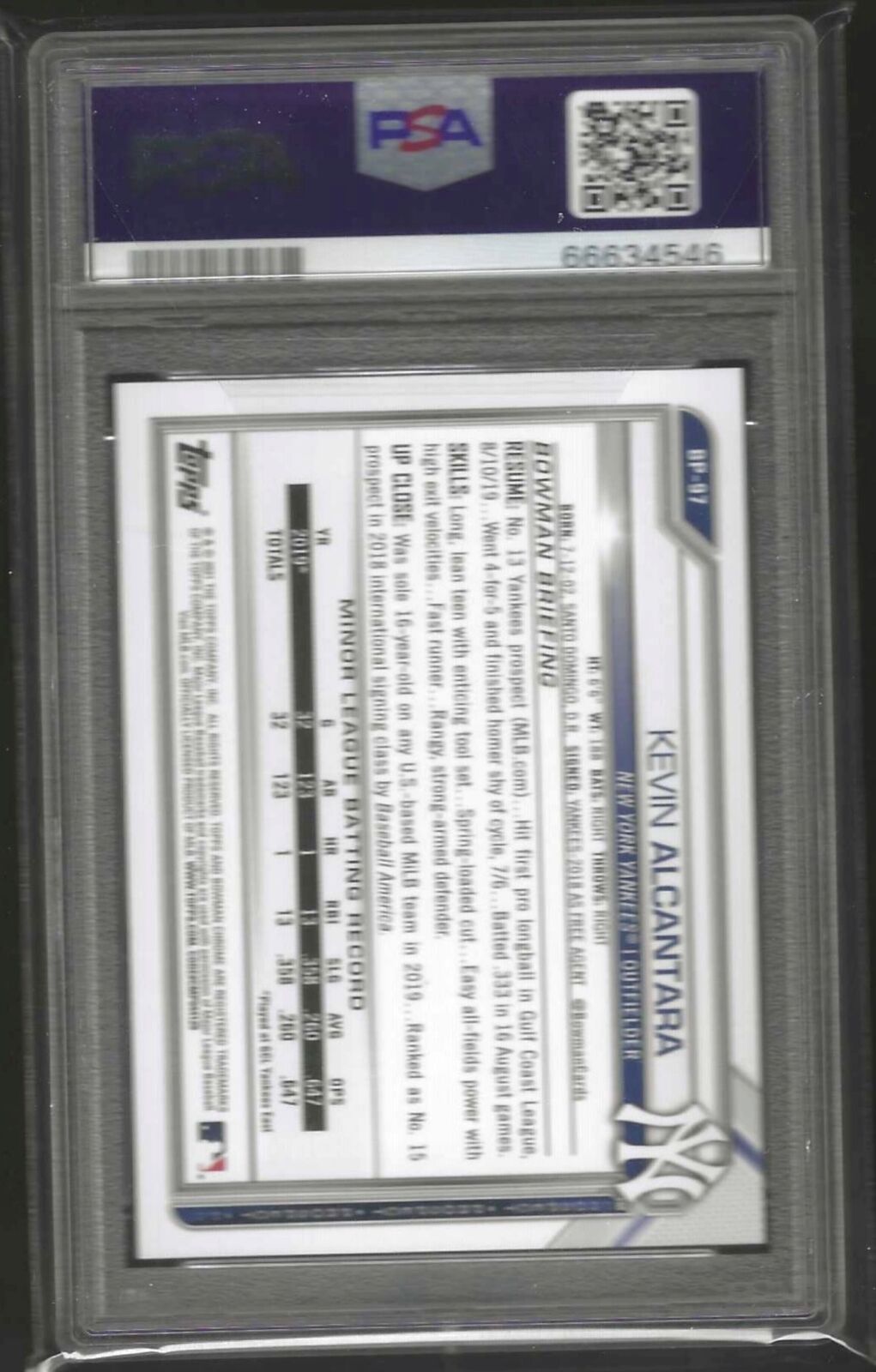 KEVIN ALCANTARA 2021 BOWMAN NEON GREEN 1ST PROSPECT /399 PSA 10 GEM POP 3