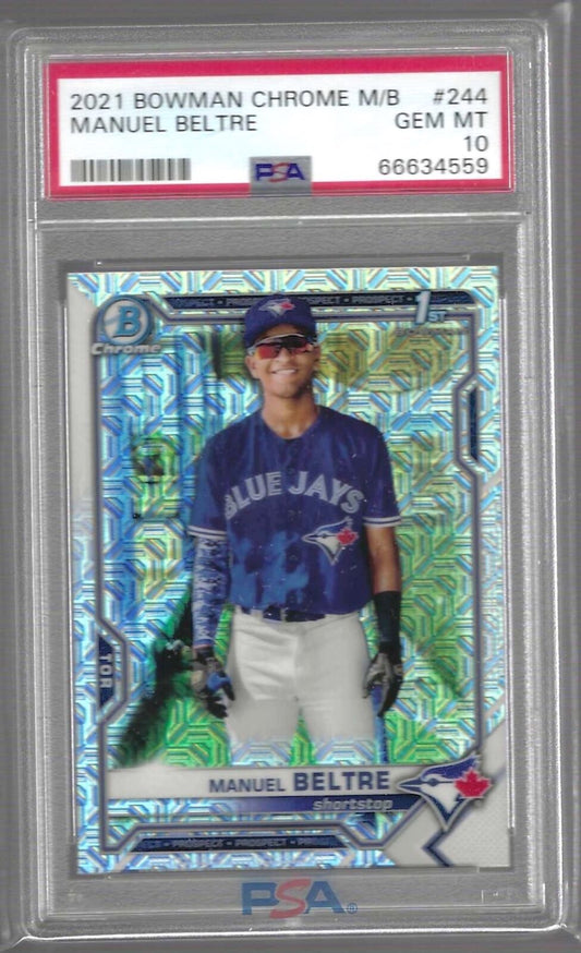 MANUEL BELTRE 2021 BOWMAN CHROME MEGA REFRACTOR 1ST PROSPECT #244 PSA 10 POP 30