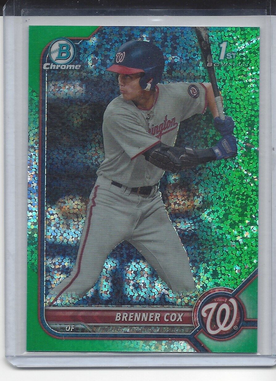 BRENNER COX 2022 BOWMAN DRAFT CHROME 1ST GREEN SPARKLE REFRACTOR #D 27/99
