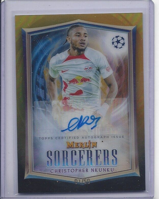 CHRISTOPHER NKUNKU 2022-23 TOPPS MERLIN SORCERERS GOLD REFRACTOR AUTO #D 1/50
