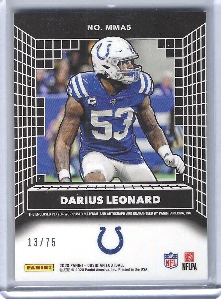 DARIUS LEONARD 2020 PANINI OBSIDIAN ORANGE ETCH MATRIX PATCH AUTO #D 13/75
